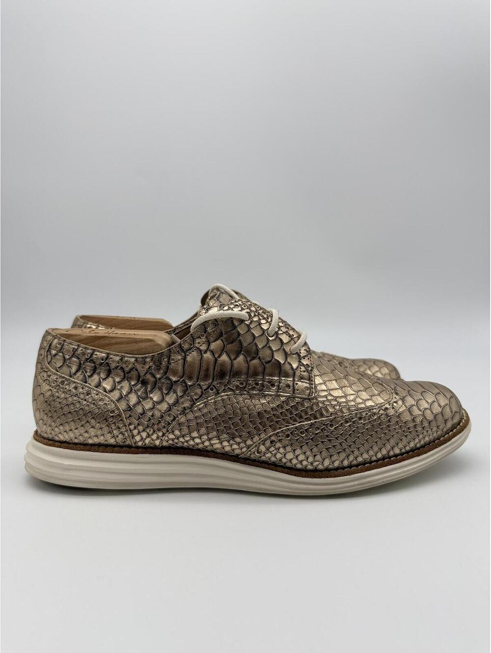 Cole Haan LunarGrand Wingtip Womens Oxford Metallic Gold Snake Print Size 9